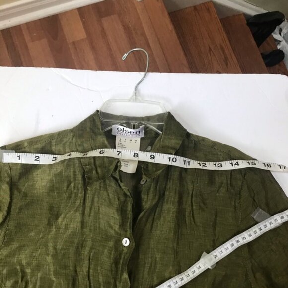 Olsen Y2K NEW Long Duster Tunic Shirt Crinkled Cotton Jacket Minimalist Button 8 - Picture 15 of 16